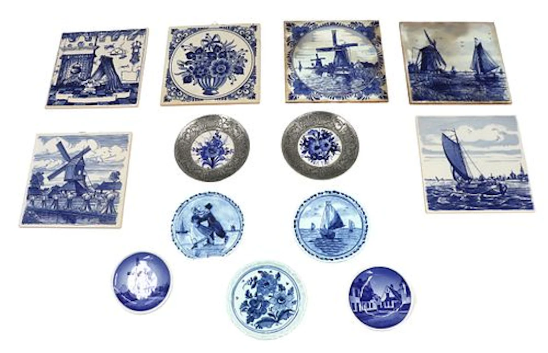 (13) Dutch Delft and Danish Earthenware Decorative Tiles and Wall Plates