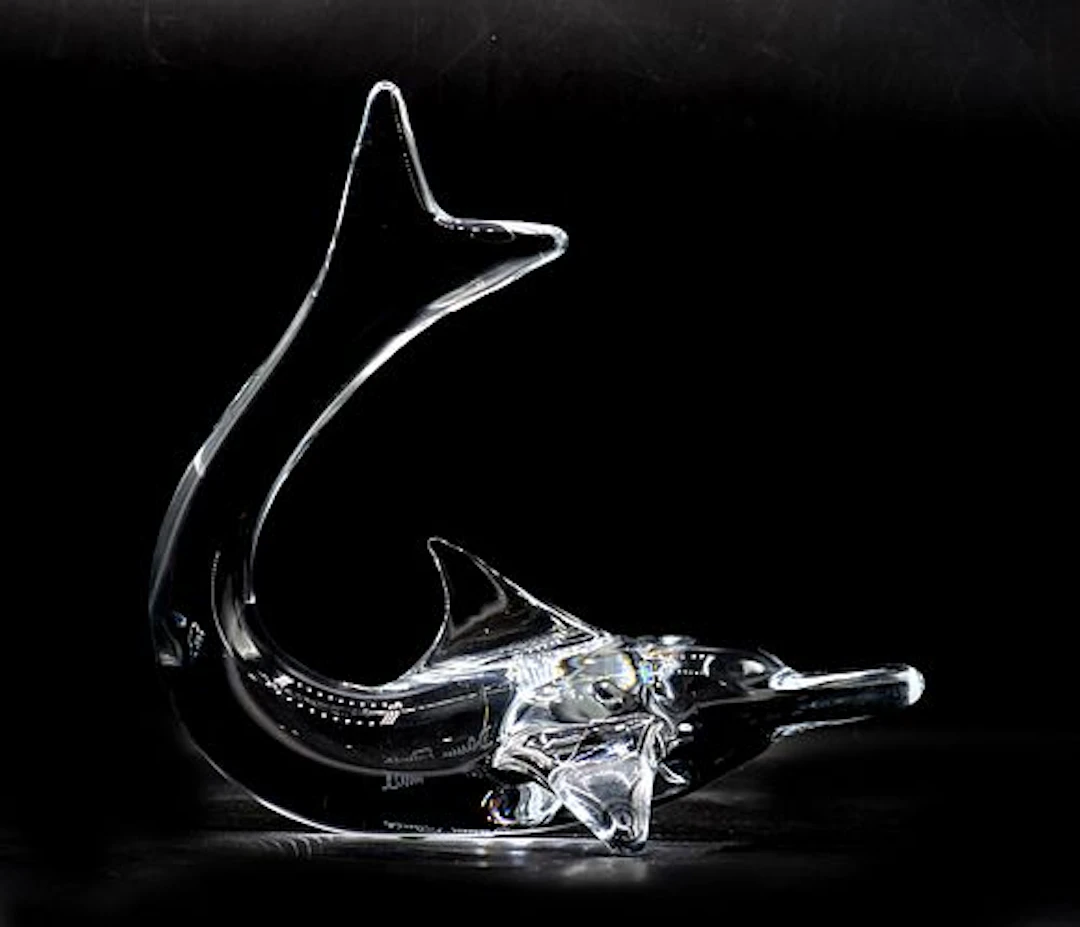 French Daum Clear Crystal Dolphin Sculpture