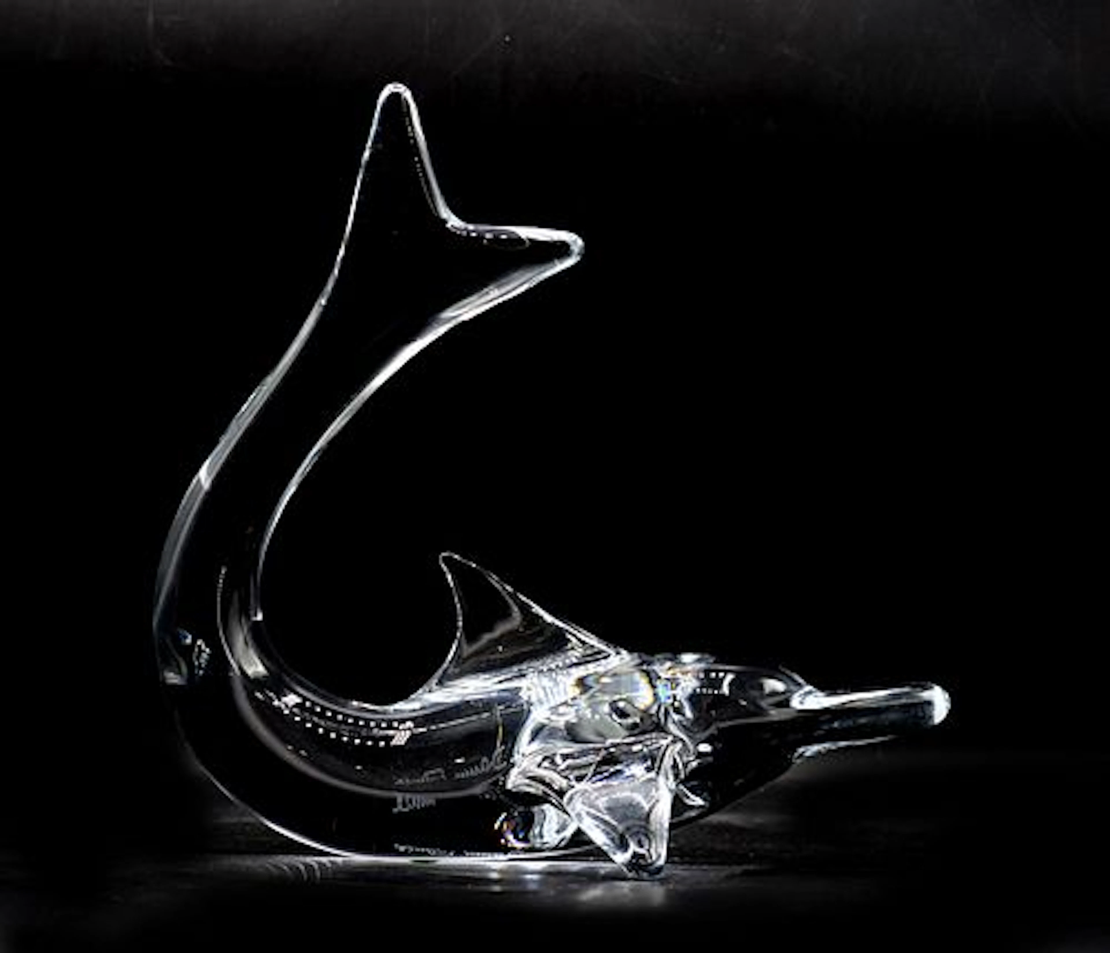 French Daum Clear Crystal Dolphin Sculpture