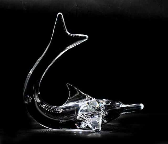 French Daum Clear Crystal Dolphin Sculpture