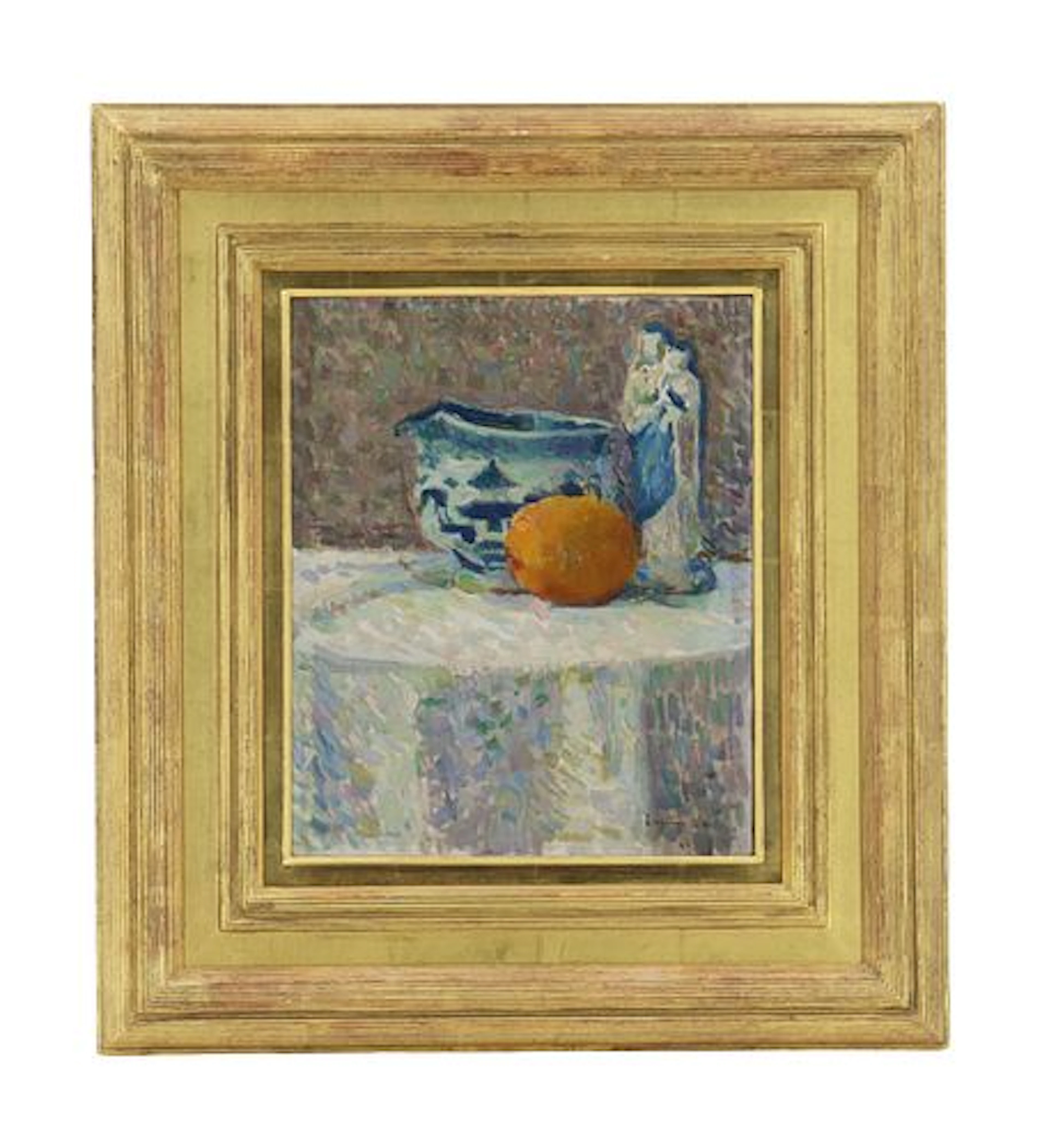 Eugene Vail (1857-1934) American, Oil on Canvas Still Life "The Quimper Virgin"