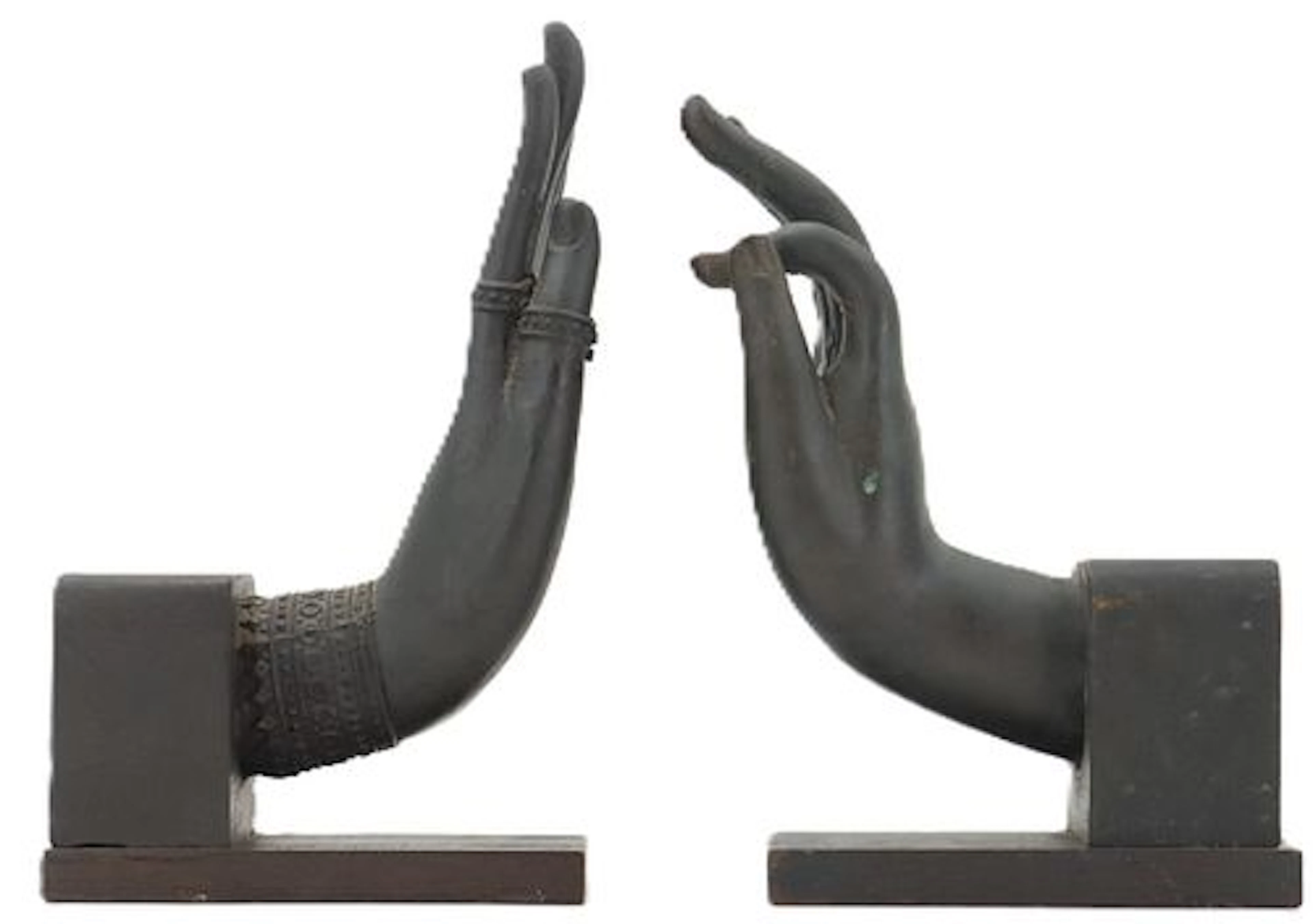 Set of Thai Bronze and Wood Buddha Hand Book Ends