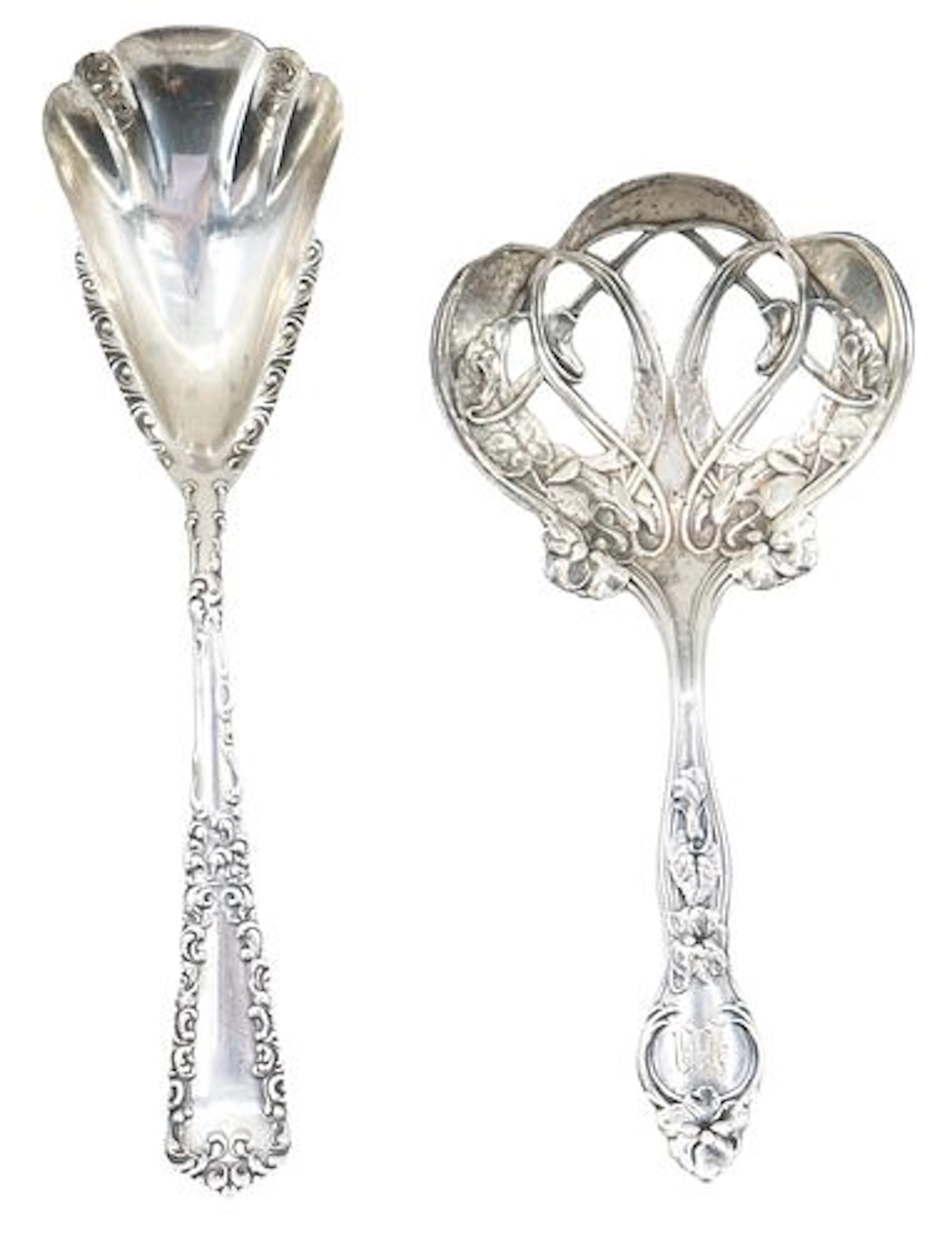 (2) Incredible Antique Art Nouveau Sterling Silver Ice Serving Spoons