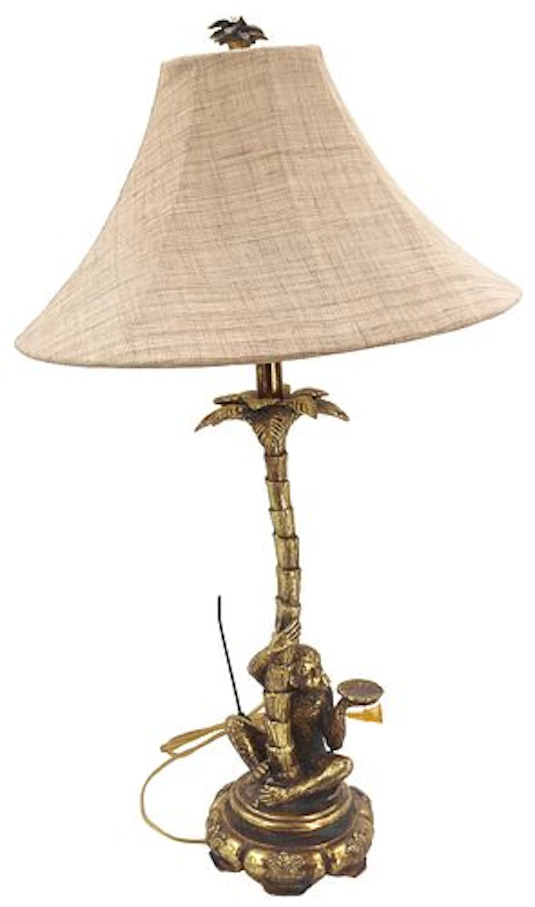 Vintage Hollywood Regency Metal Monkey and Palm Tree Table Lamp