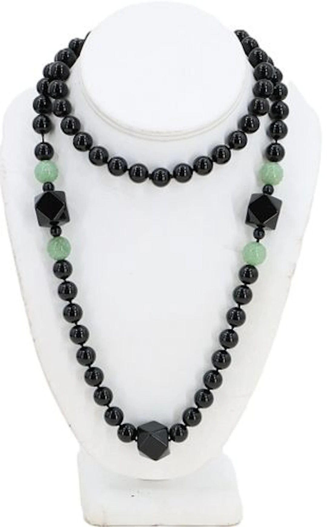 Onyx and Carved Jade Beaded Necklace