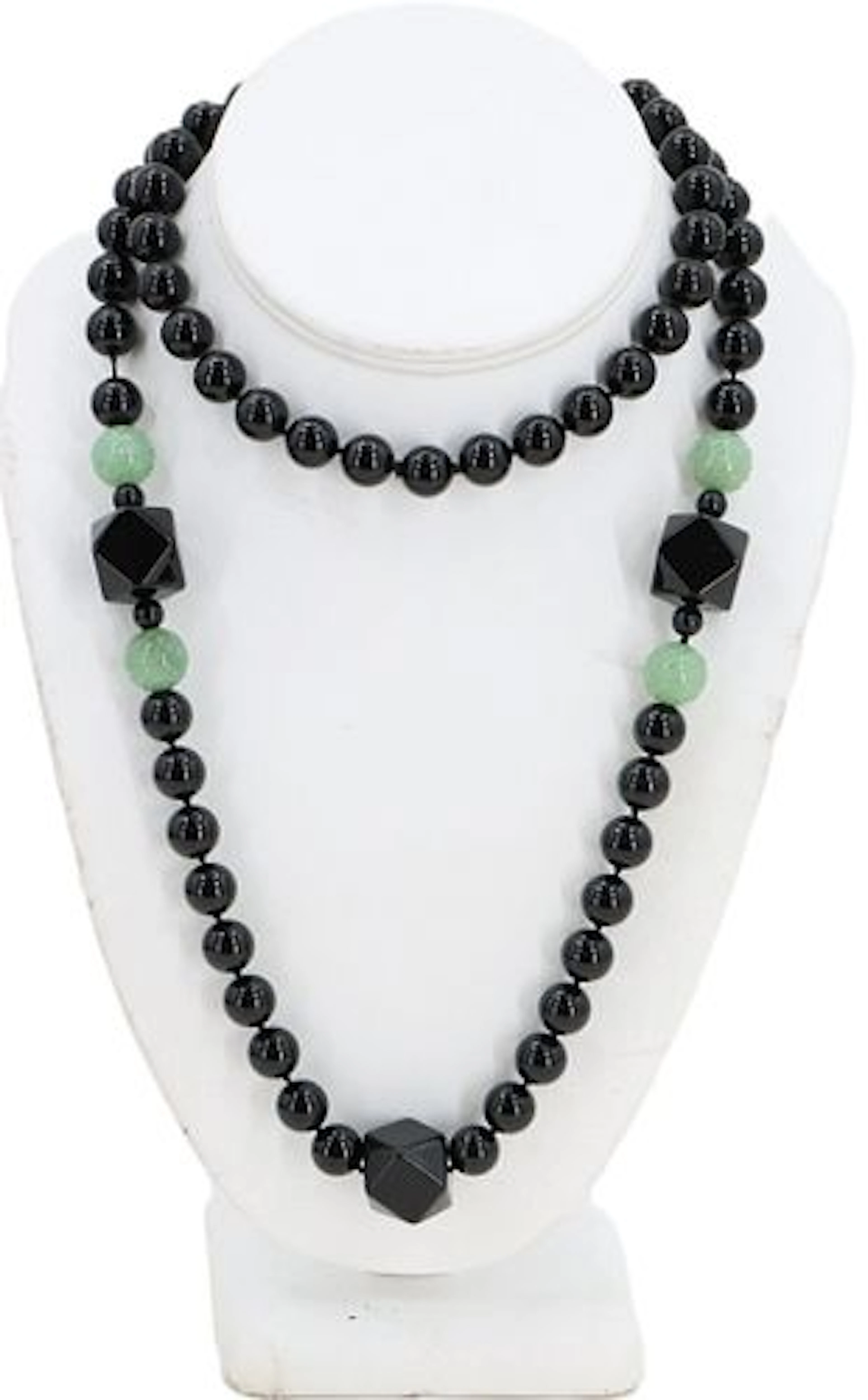 Onyx and Carved Jade Beaded Necklace