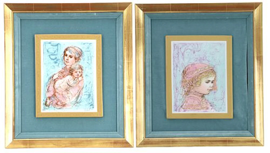 Edna Hibel (1912-14) American, (2) Lithograph on Porcelain Children's Portraits