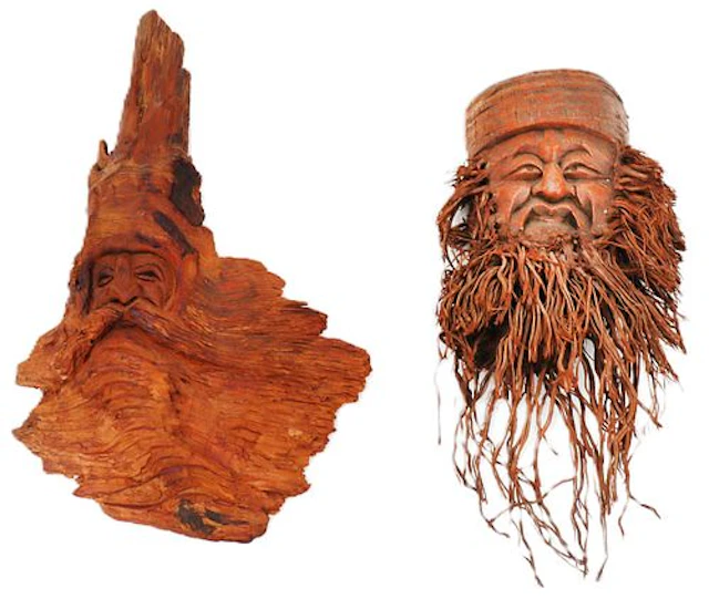 (2) Folk Art Wood Carved Tree Spirits