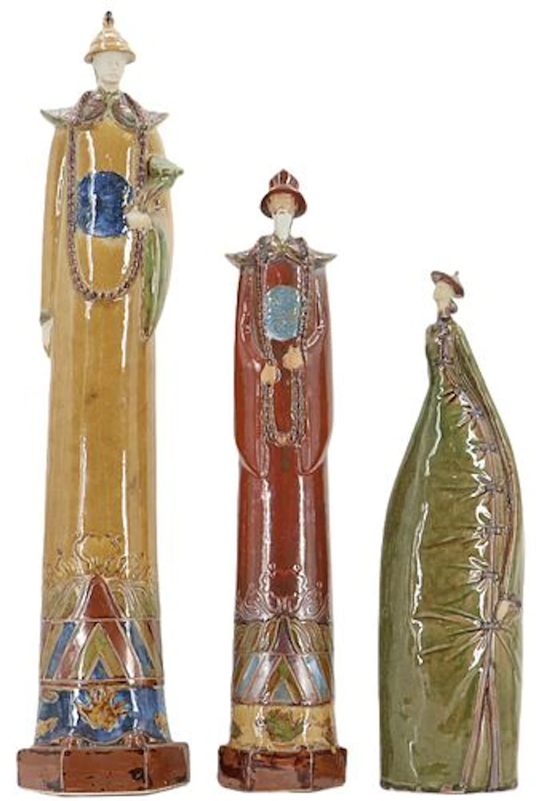 (3) Vintage Tall Asian Glazed Ceramic Figural Sculptures