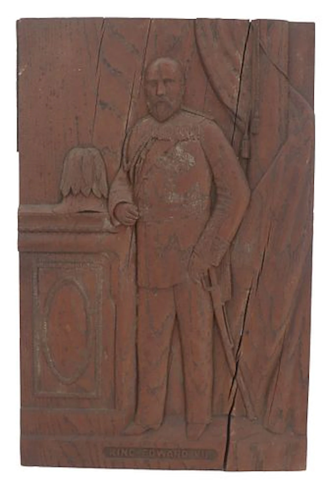 Vintage Hand Carved Wooden Plaque of King Edward VII