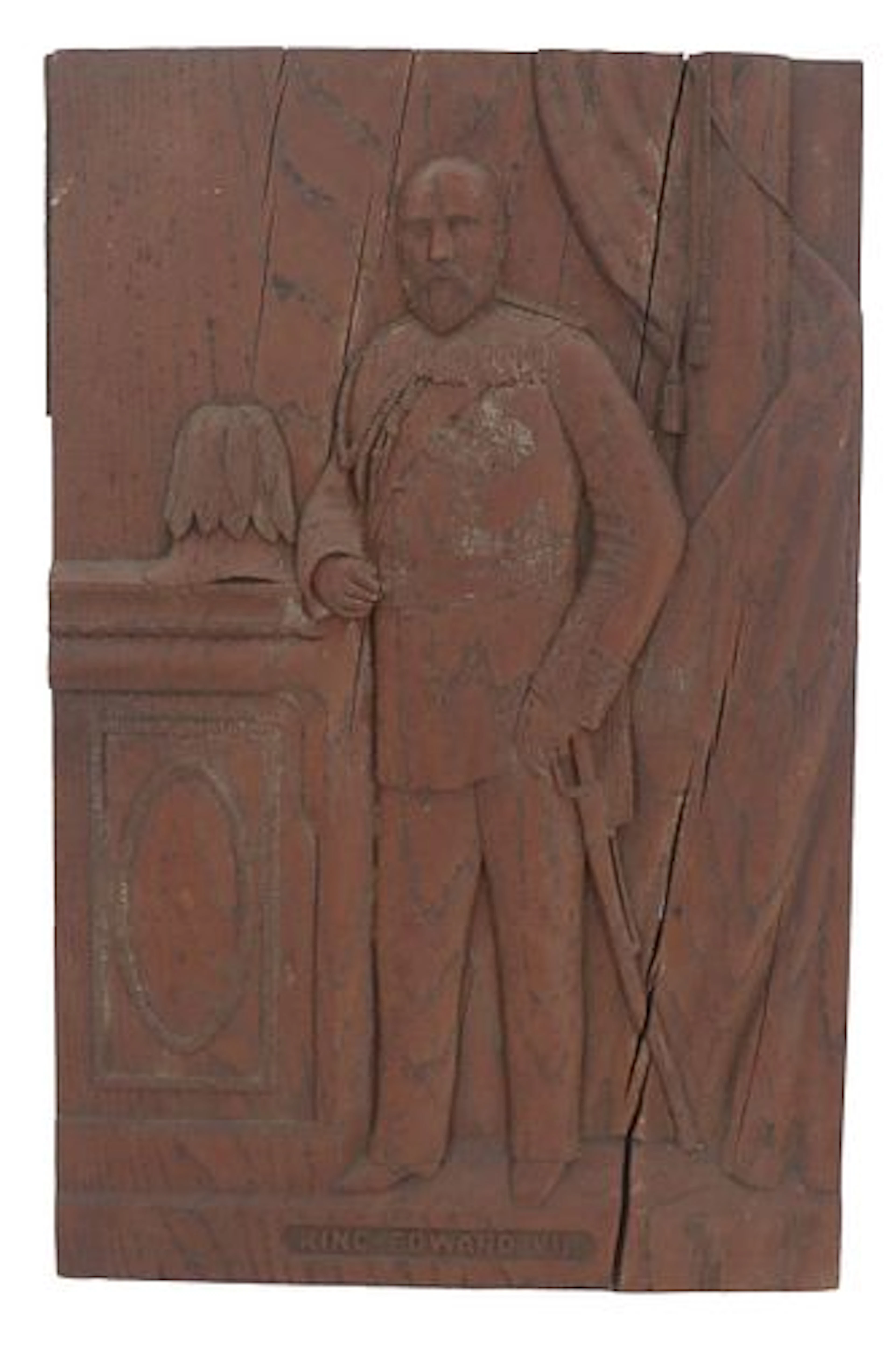 Vintage Hand Carved Wooden Plaque of King Edward VII