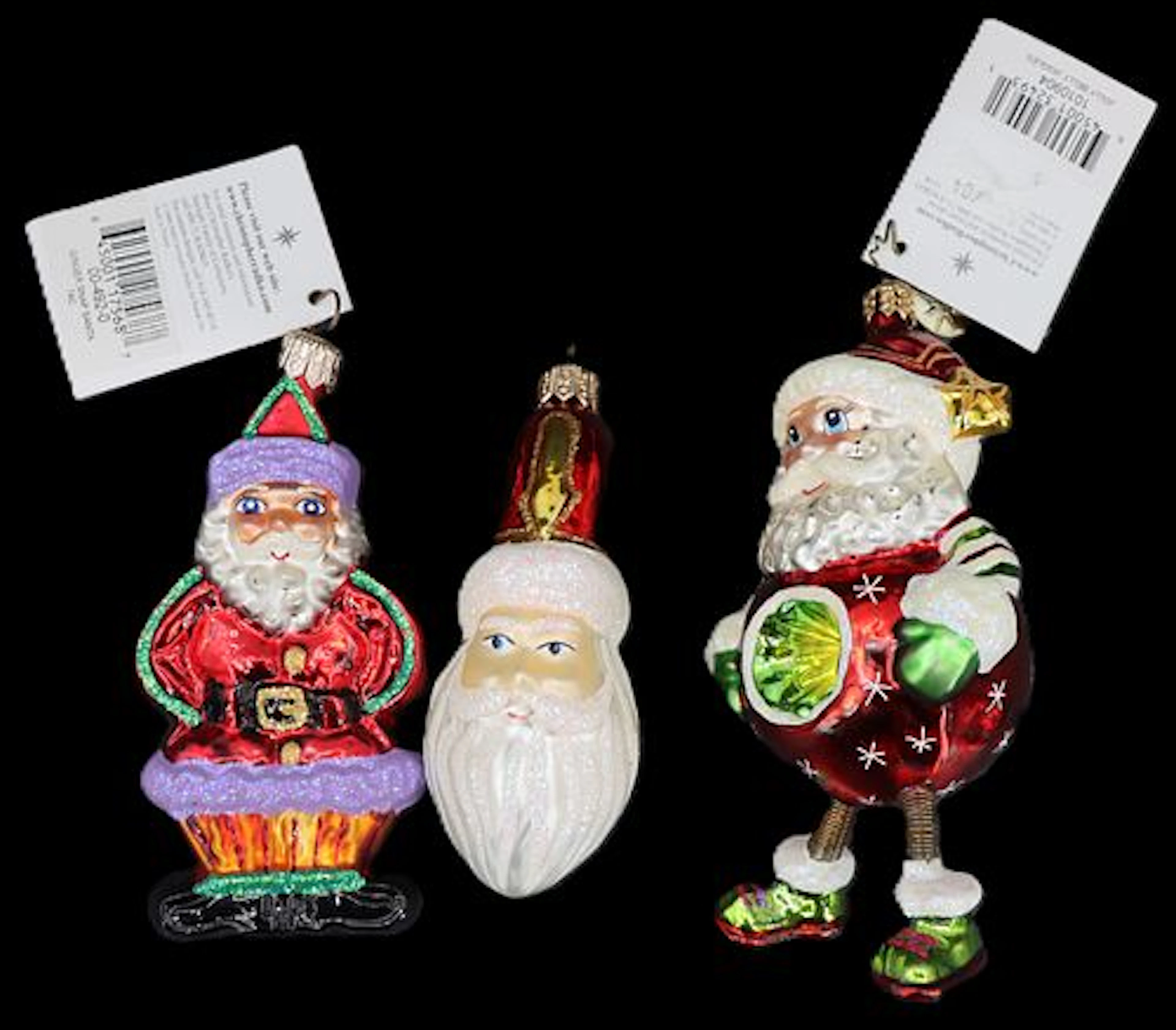 Christopher Radko (Born 1960) American, (3) Art Glass Santa Christmas