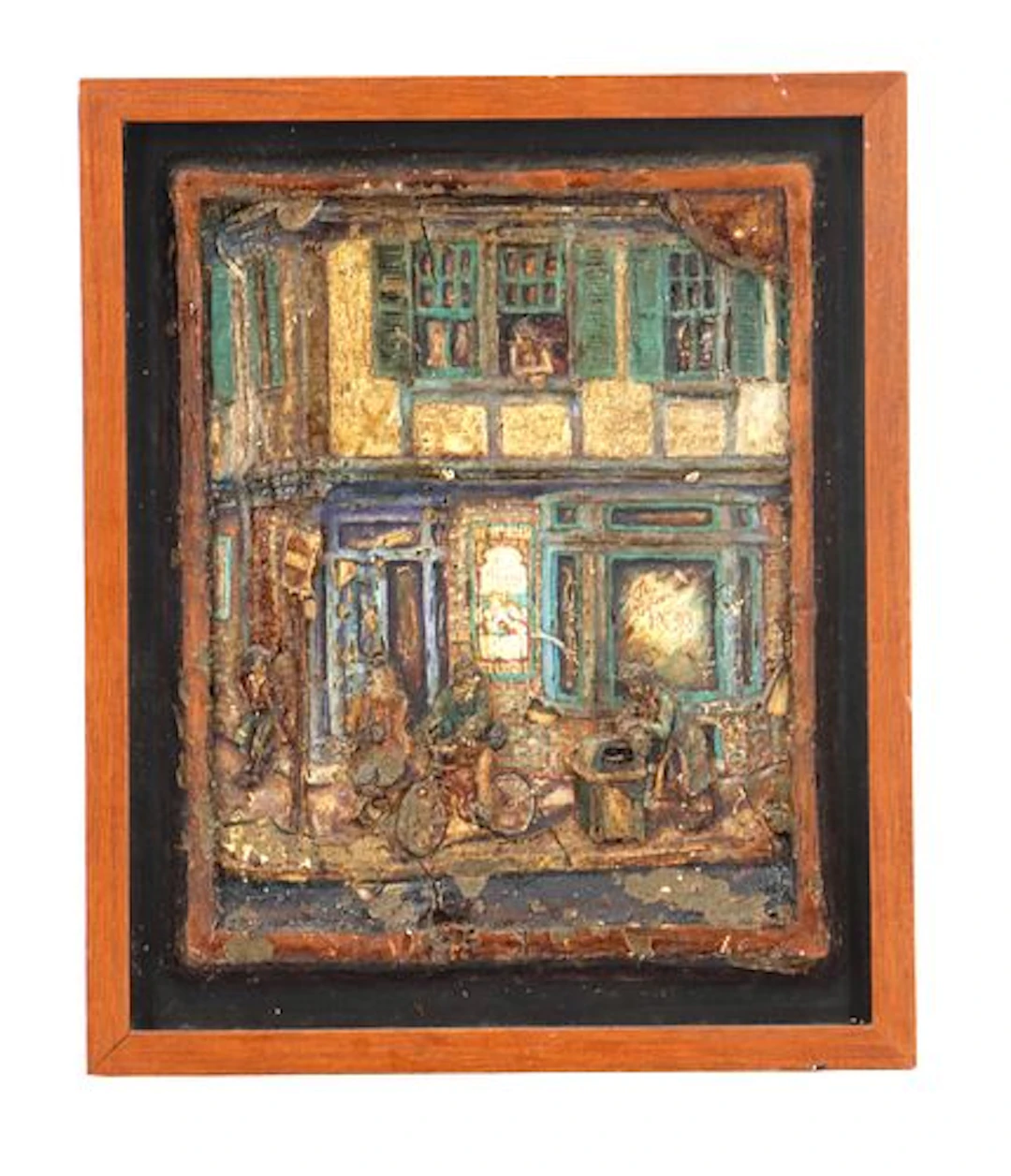 Vintage Indistinctly Signed Textured Impasto Exterior Pub Scene