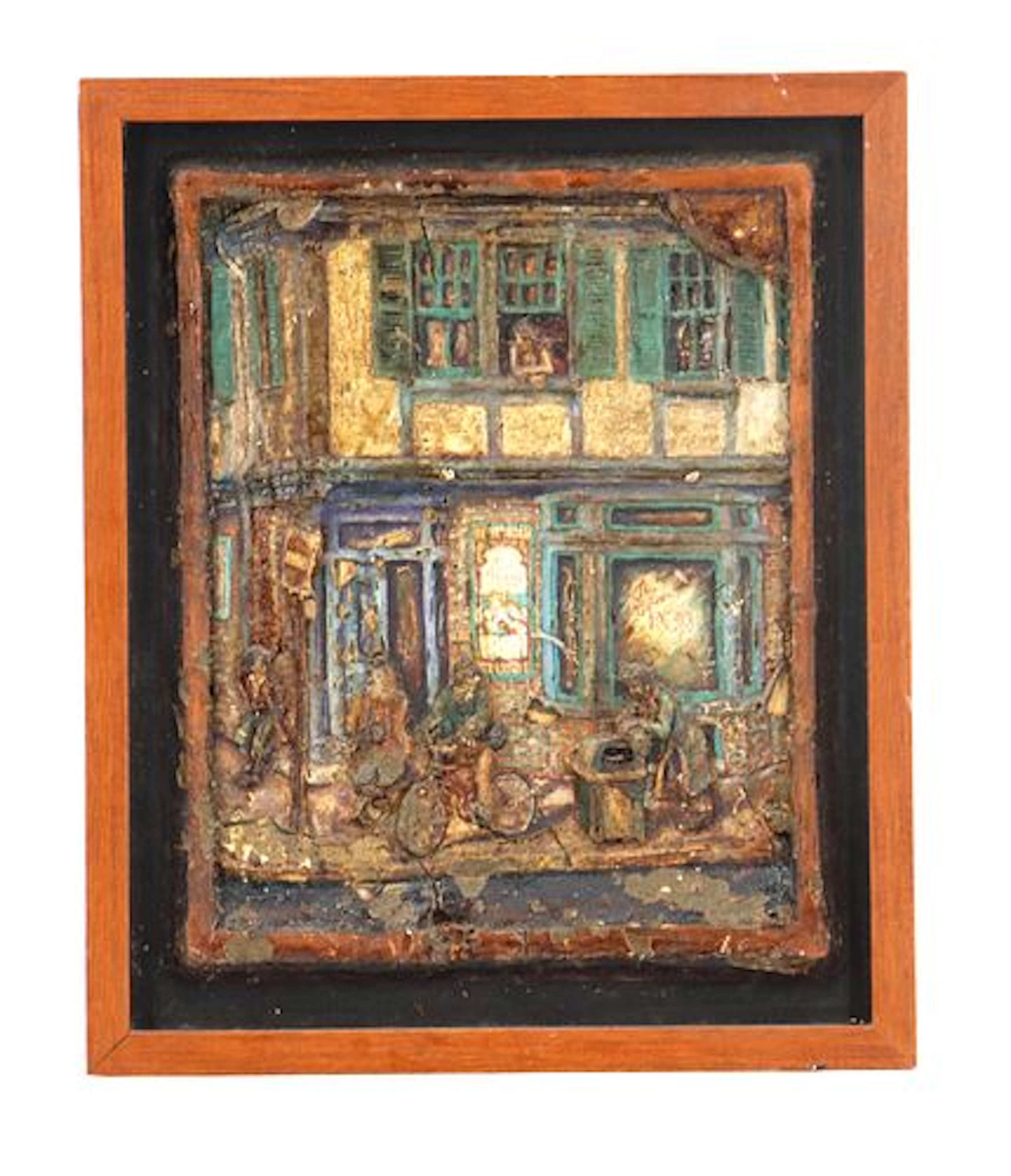 Vintage Indistinctly Signed Textured Impasto Exterior Pub Scene