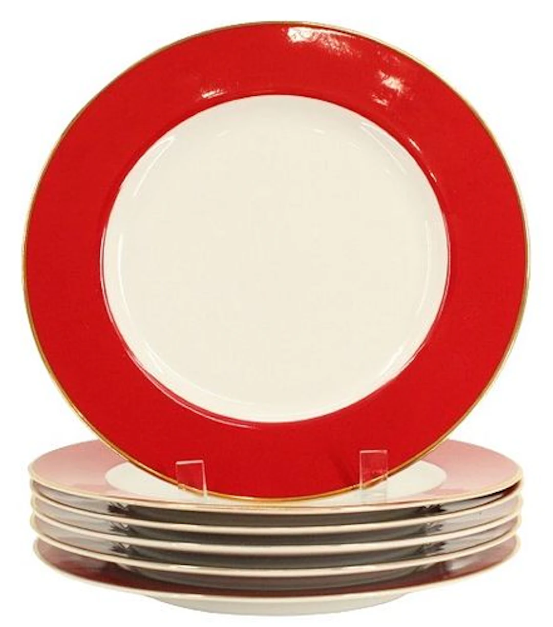 (6) Bangladeshi 10 Strawberry Street Porcelain Red Rim Plates