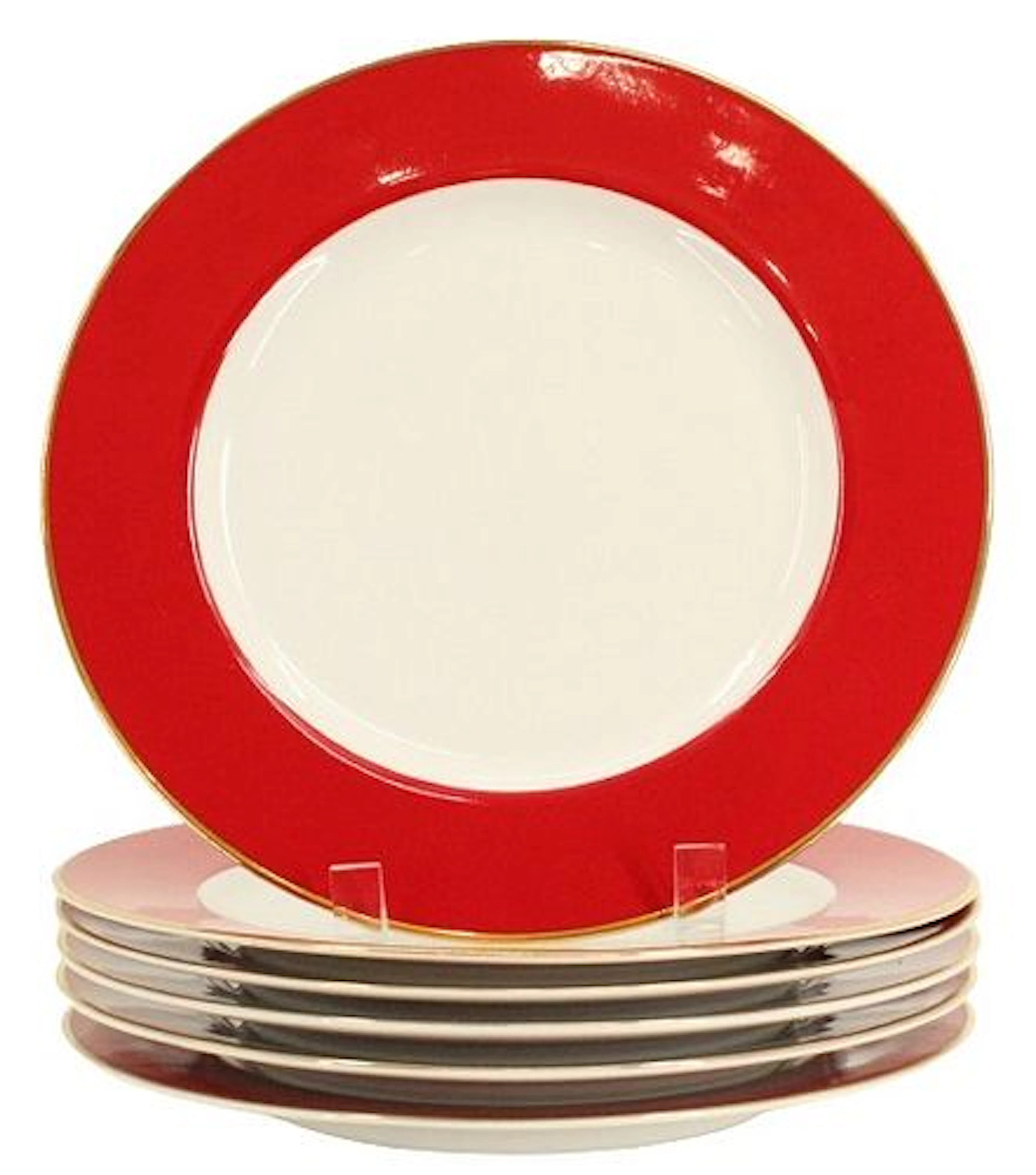 (6) Bangladeshi 10 Strawberry Street Porcelain Red Rim Plates