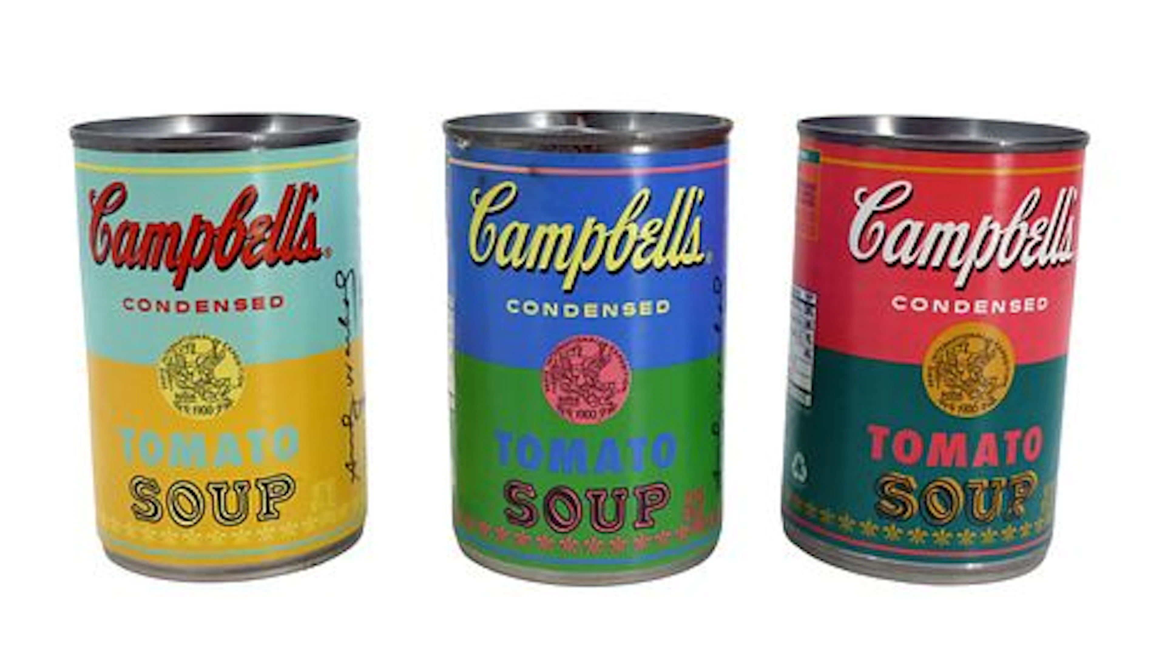 (3) Limited Edition Campbells Tomato Soup Cans with Designs Inspired