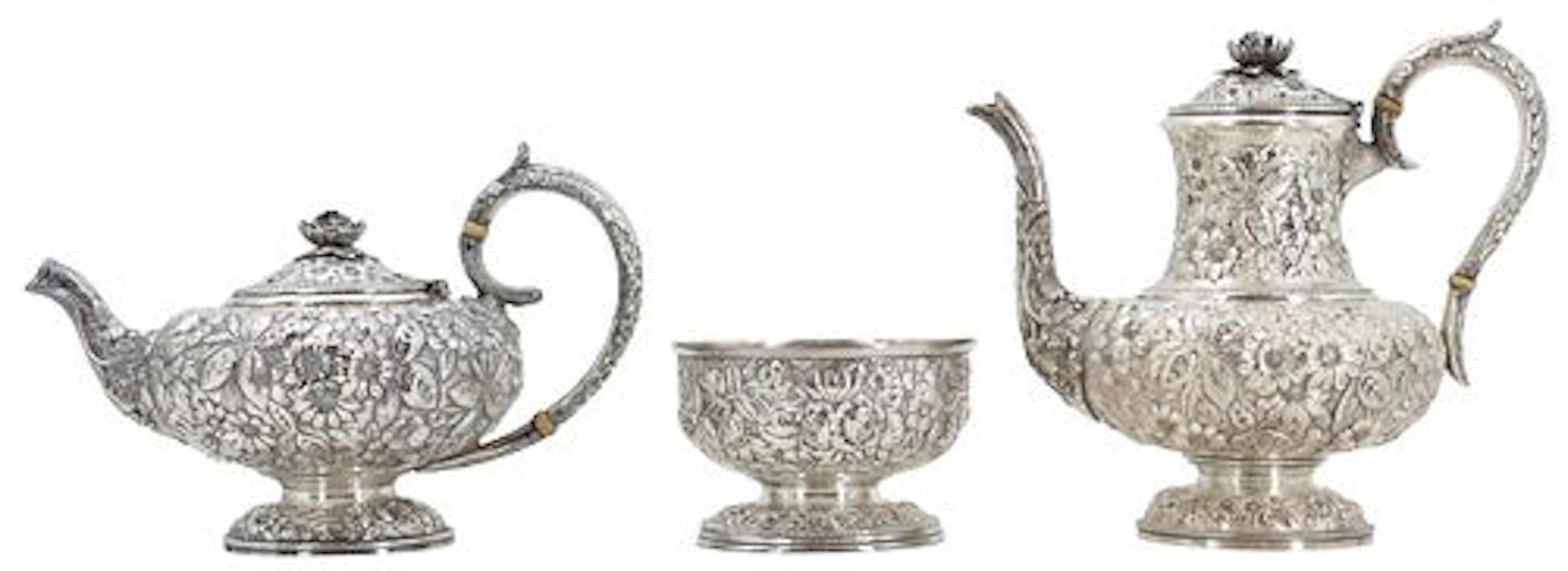 (3) American Baltimore Sterling Silver Respousse Tea and Coffee Serving