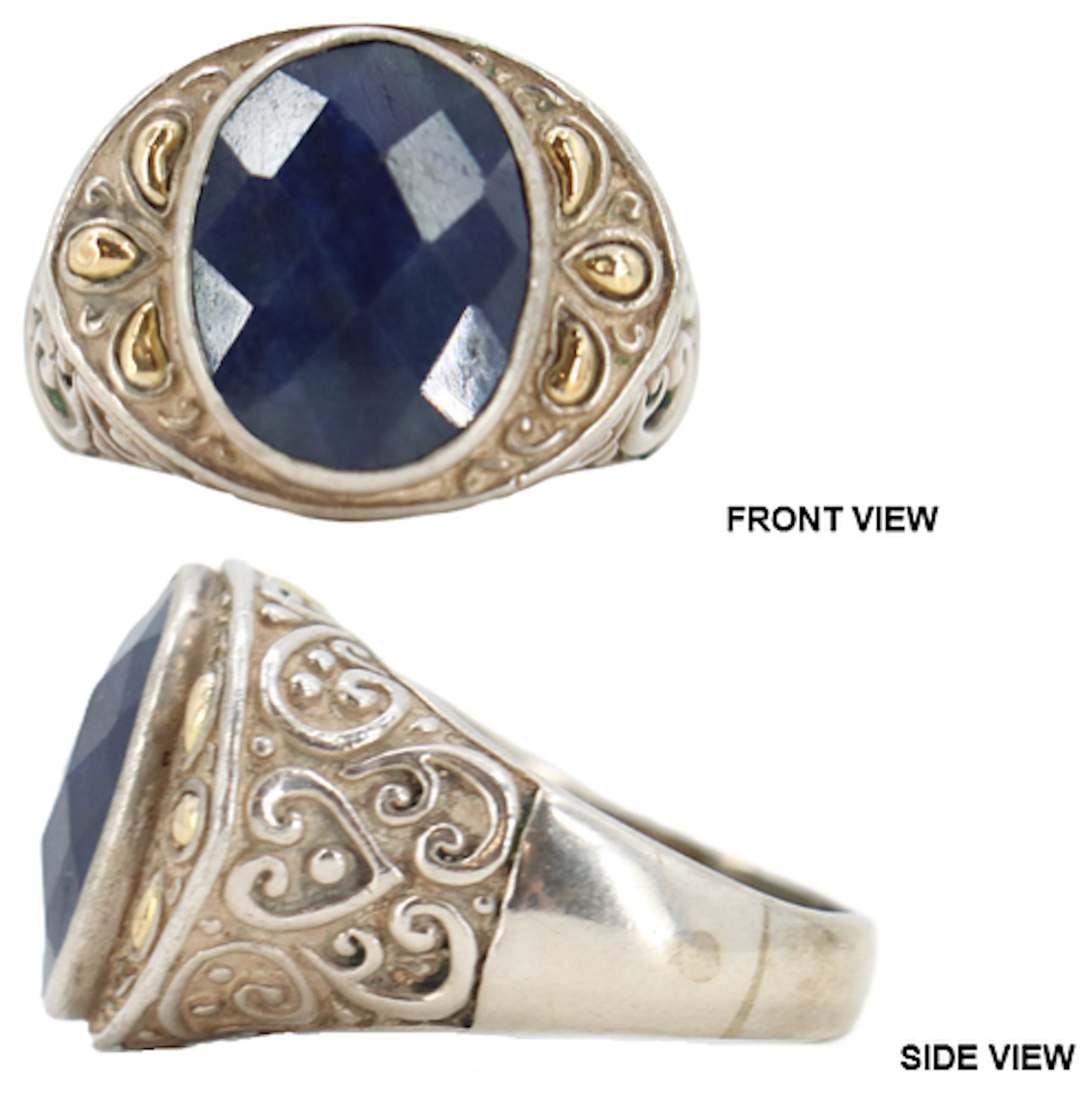 One Sterling Silver, 18k Gold, and Lapis Ring - RS 9.25 - Gross 13.3 g.