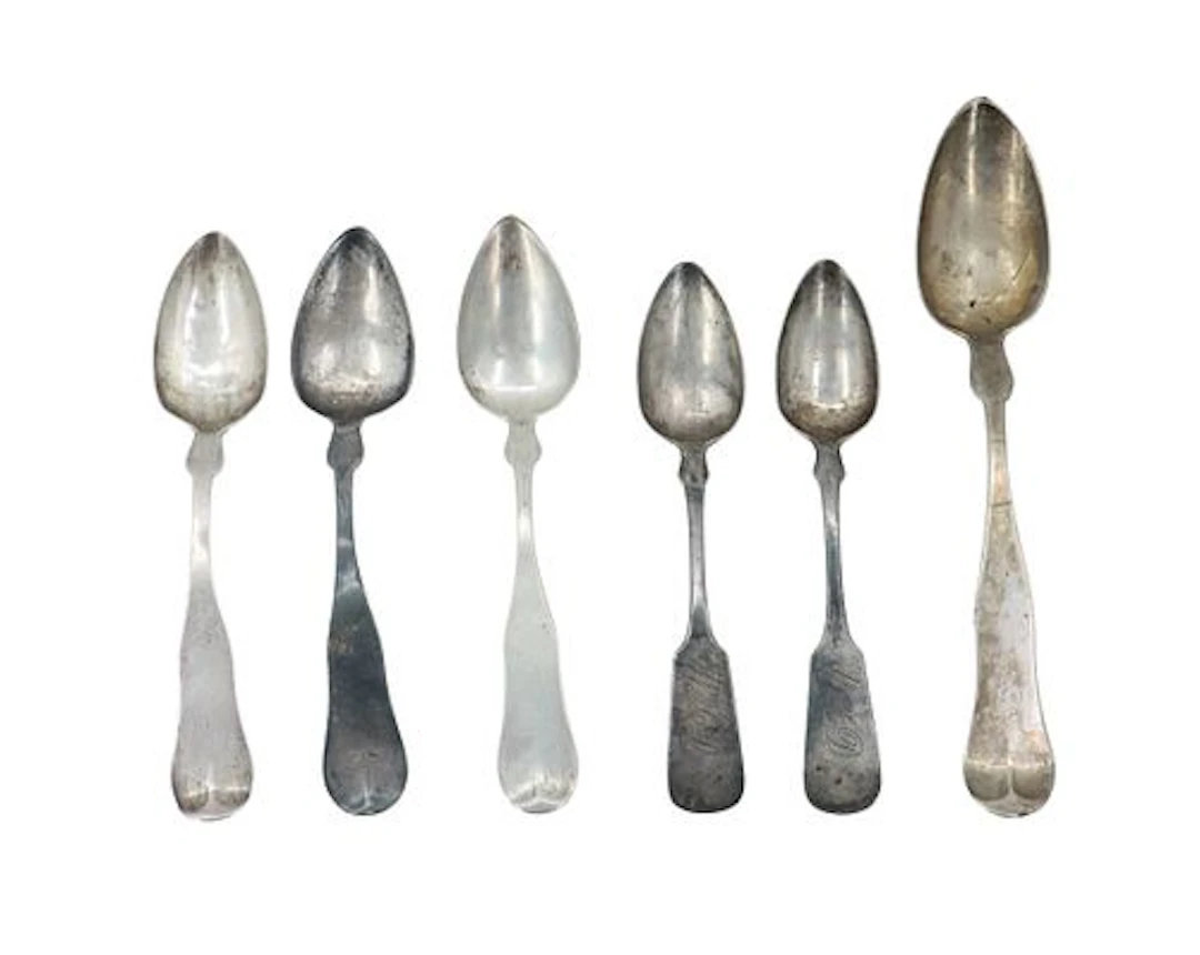 (6) Antique American and English Coin Silver Spoons - 3.195 ozt.