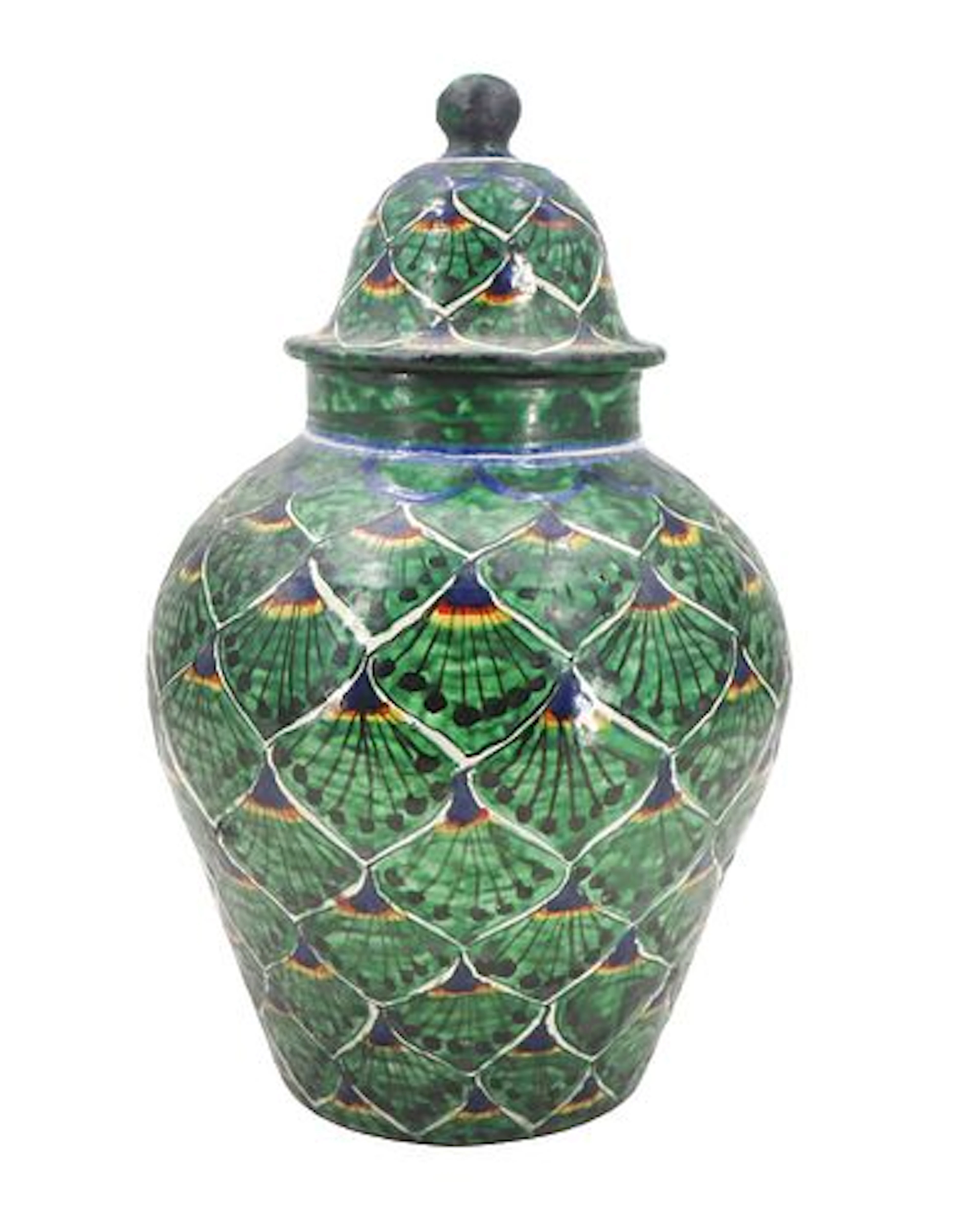 Mexican Talavera Hand-Painted Lidded Terra Cotta Jar
