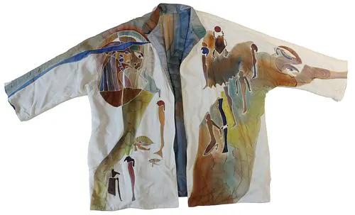 Reversible Hand-Painted Silk Egyptian Motif Kimono Jacket