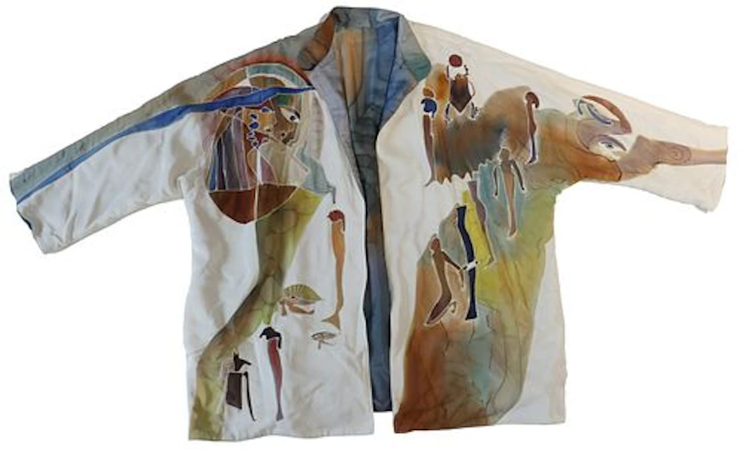 Reversible Hand-Painted Silk Egyptian Motif Kimono Jacket