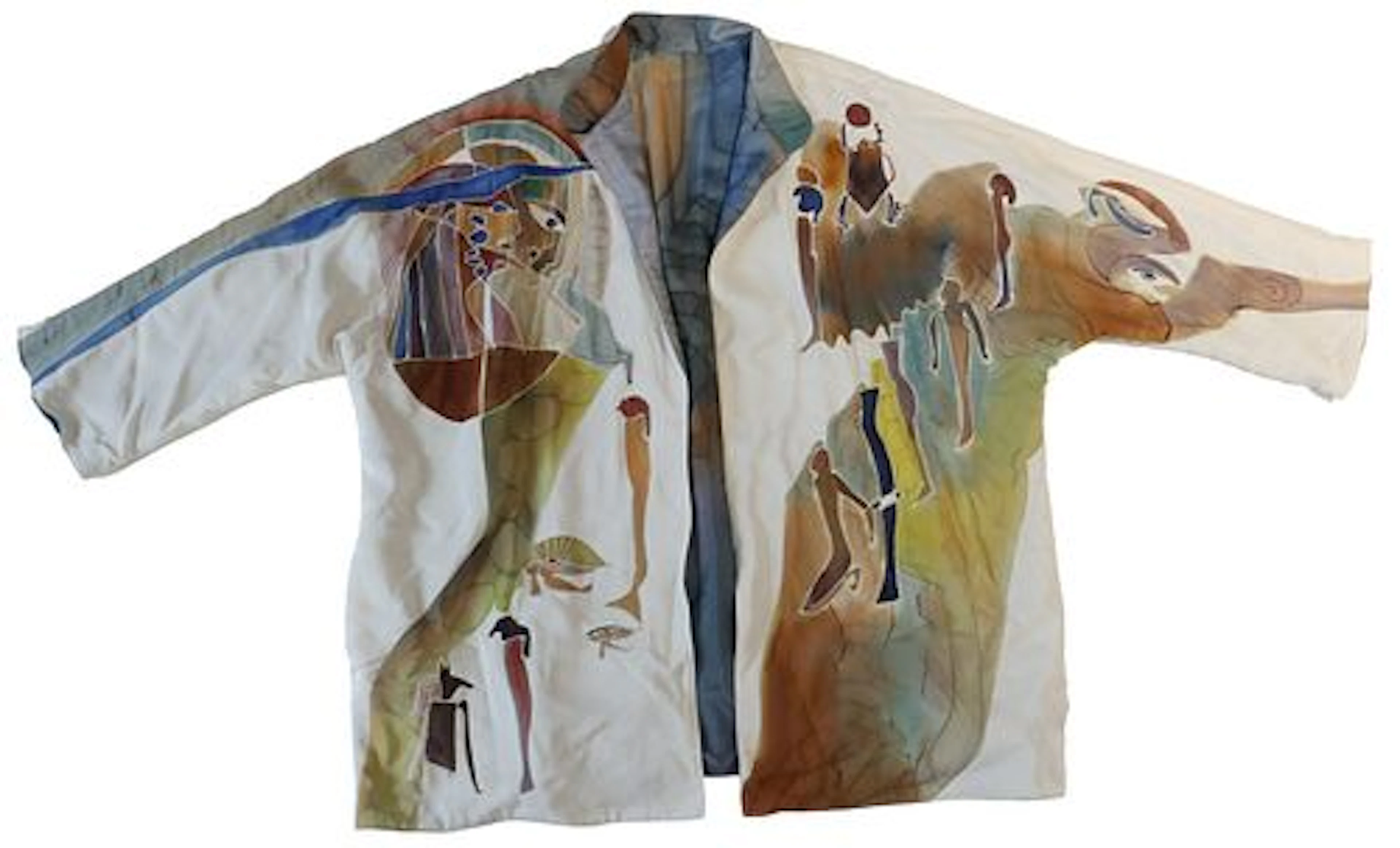 Reversible Hand-Painted Silk Egyptian Motif Kimono Jacket