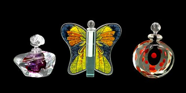 (3) American and Australian Art Glass Perfume Bottles