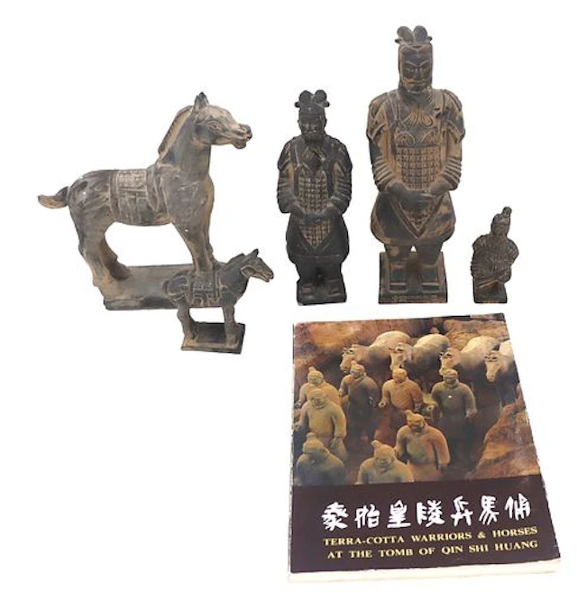 (5) Terracotta Figurines and (1) Book, "Terra-Cotta Warriors & Horses