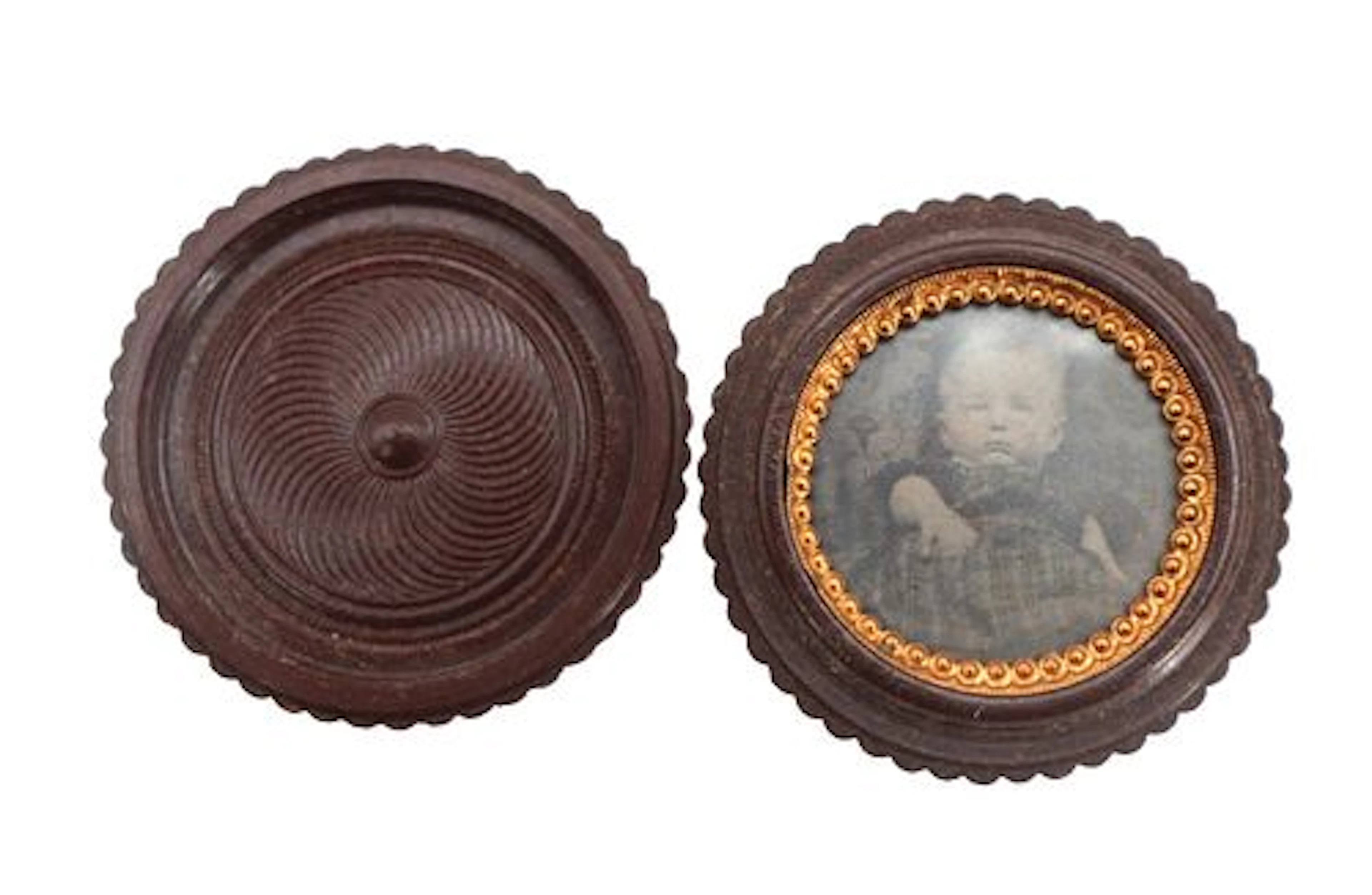 19th Century Circular Union Case Locket with Portrait of Child