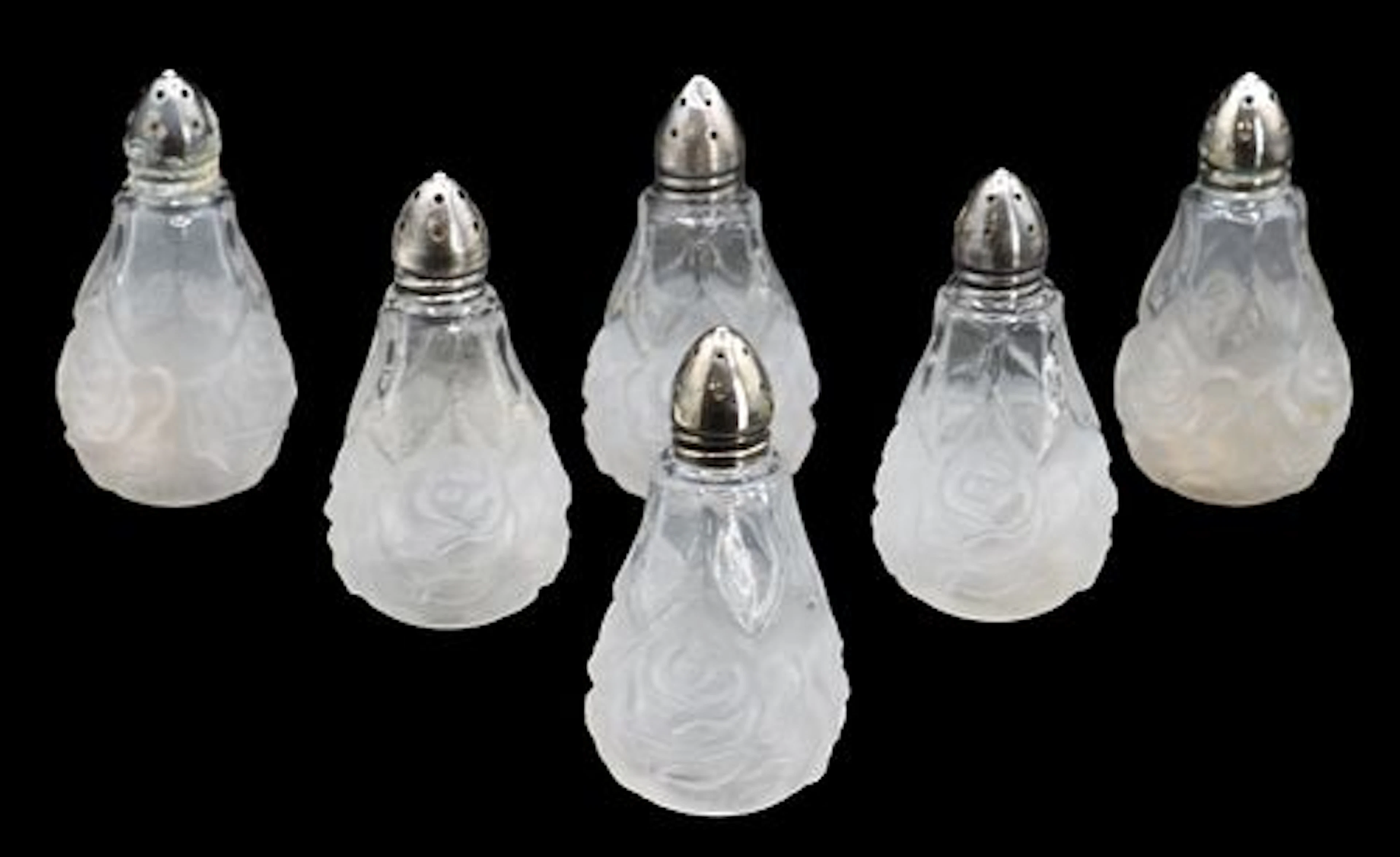 (6) Sterling Silver Topped Crystal Salt and Pepper Shakers