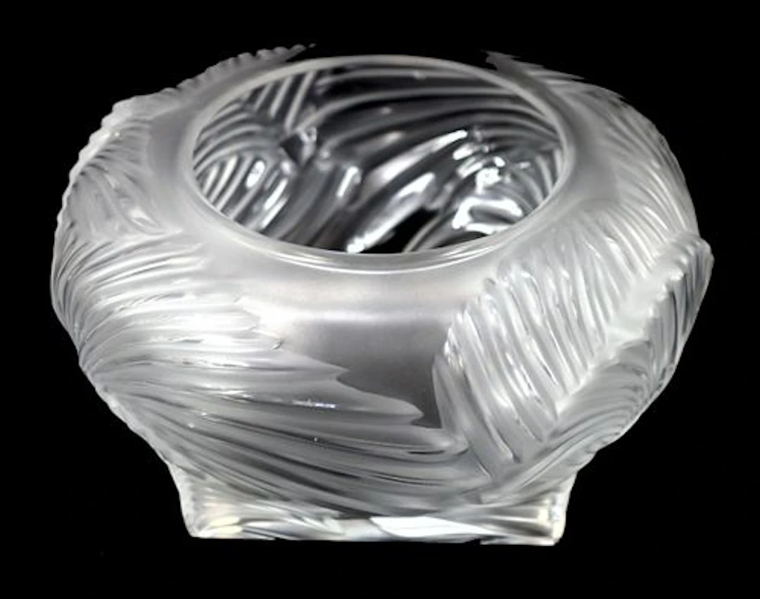French Lalique Frosted Crystal Hutan Low Vase