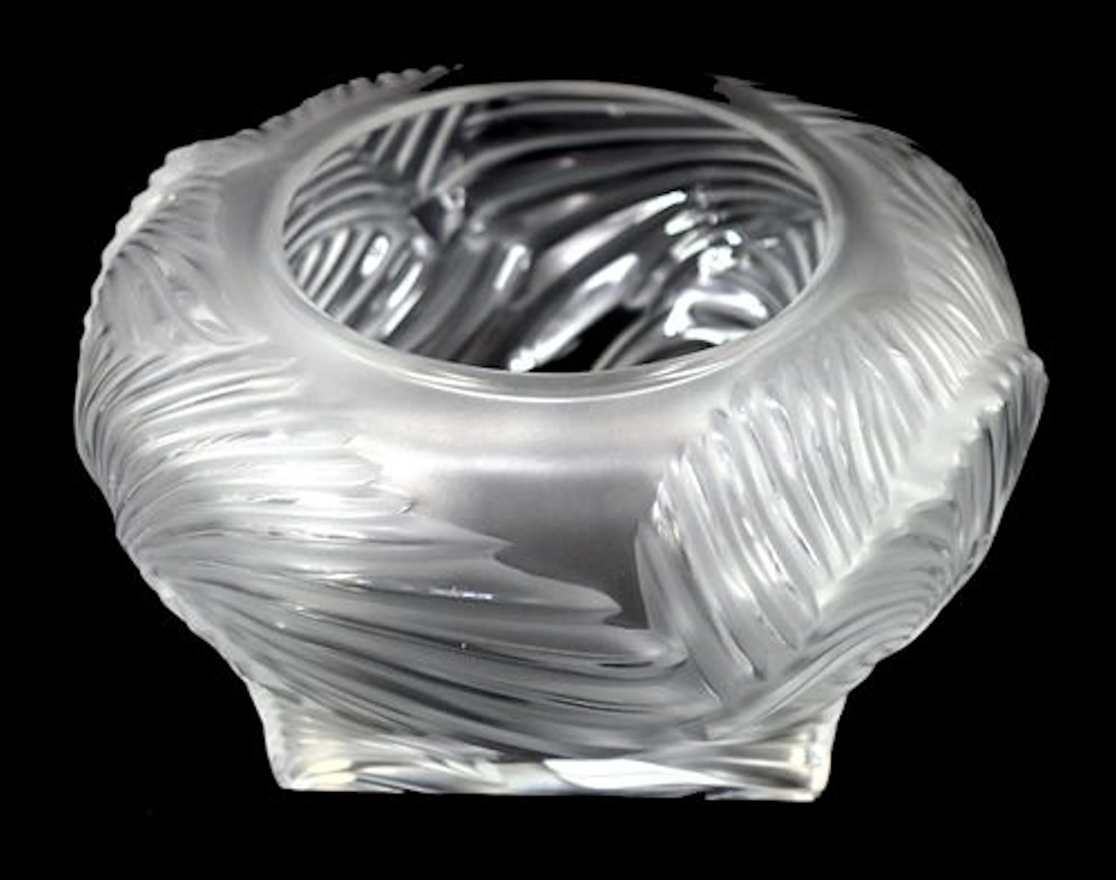 French Lalique Frosted Crystal Hutan Low Vase