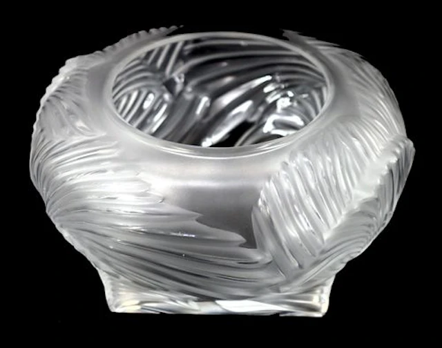 French Lalique Frosted Crystal Hutan Low Vase