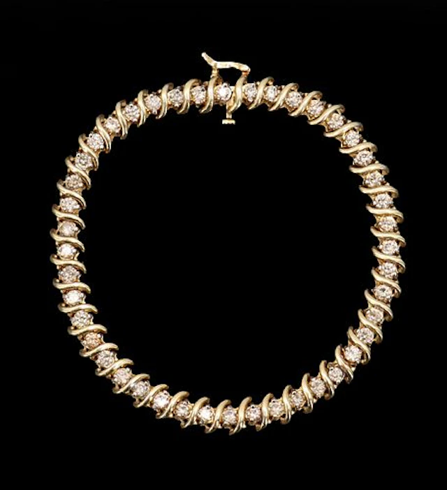14k Gold and Diamond S Link Line Bracelet - Gross 15.4 g.