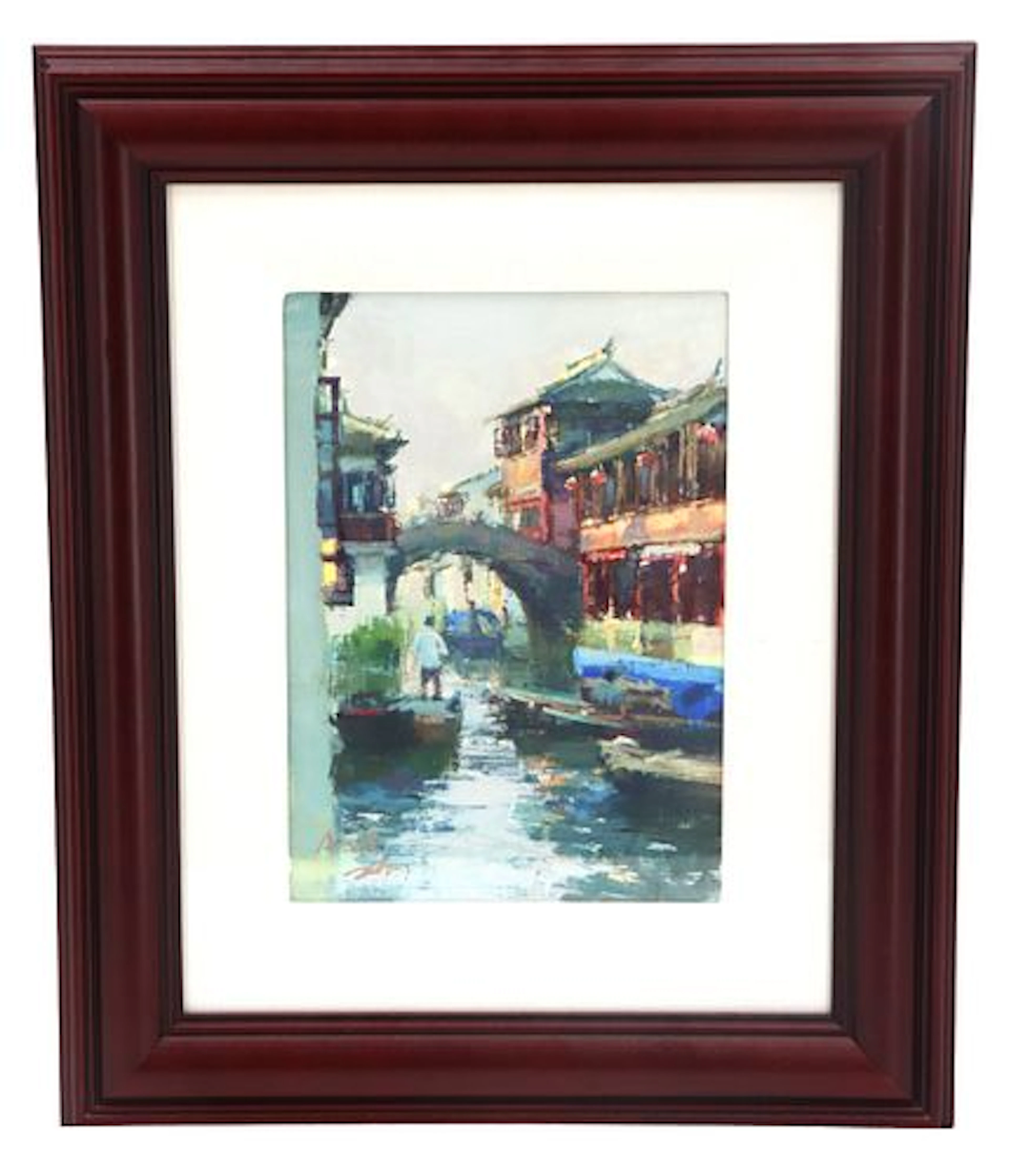 Xiaogang Zhu (Born 1954) Chinese, Gouache on Paper Impressionist Canal