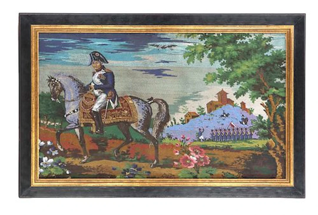 Framed French Micro-Beadwork (Sable) Panel Depicting Napoleon Bonaparte