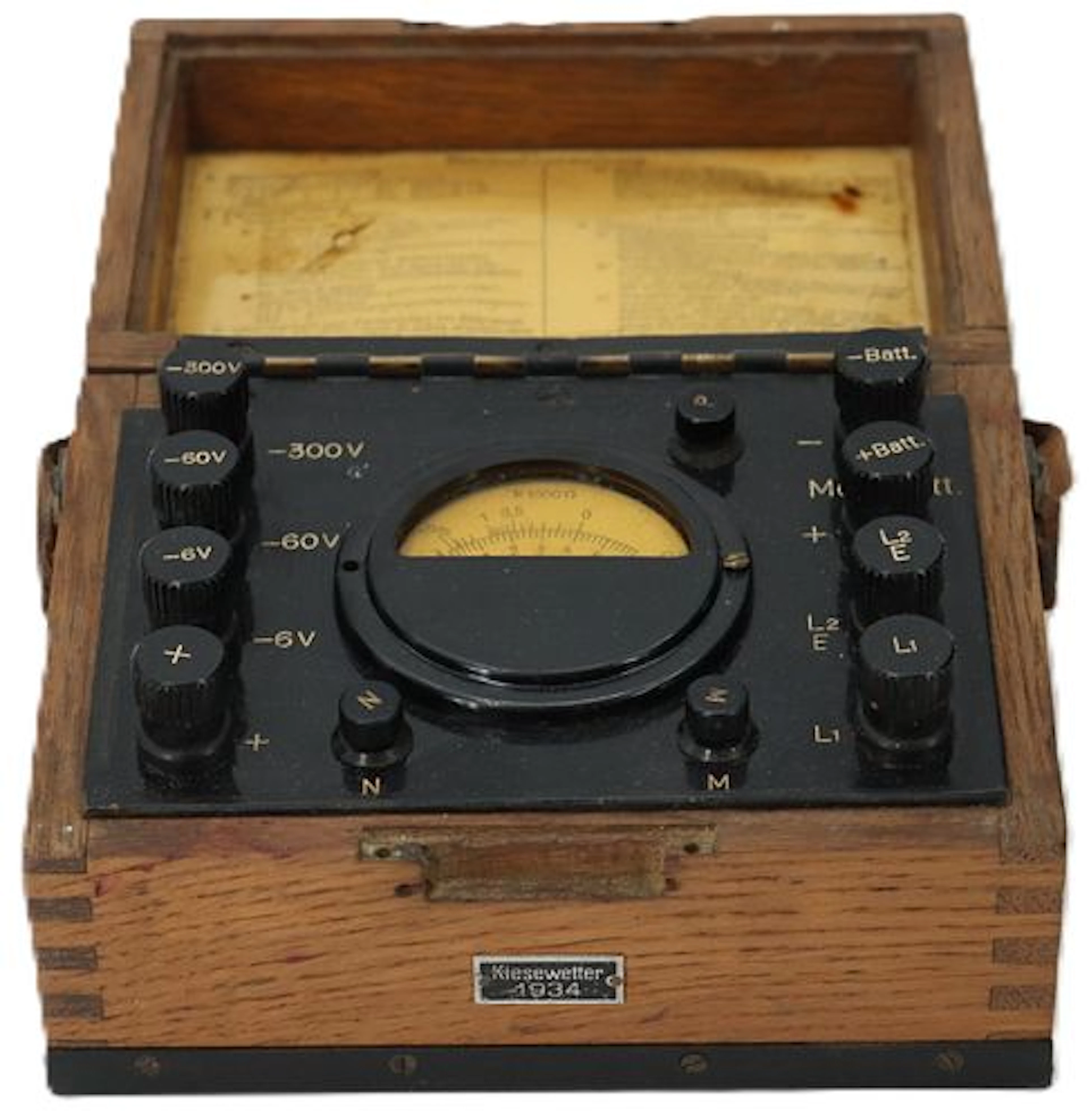1934 German Kiesewetter Voltmeter in Original Wood Case
