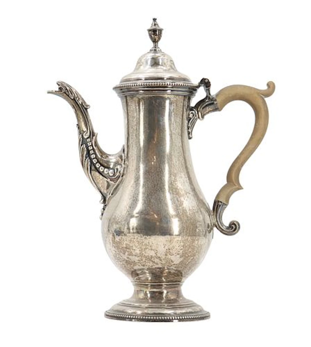 English George III Sterling Silver and Carved Wood Coffee Pot - Approx