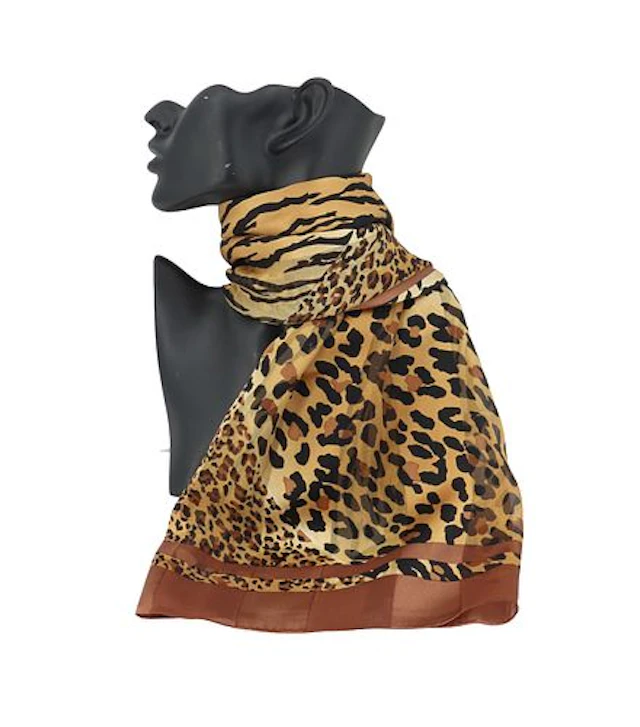 Adrienne Vitadini Leopard Print Silk and Chiffon Scarf