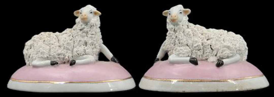 Pair of Jeanne Reed Porcelain Staffordshire Style Sheep