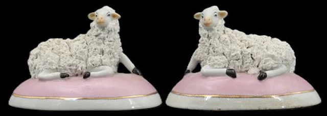Pair of Jeanne Reed Porcelain Staffordshire Style Sheep