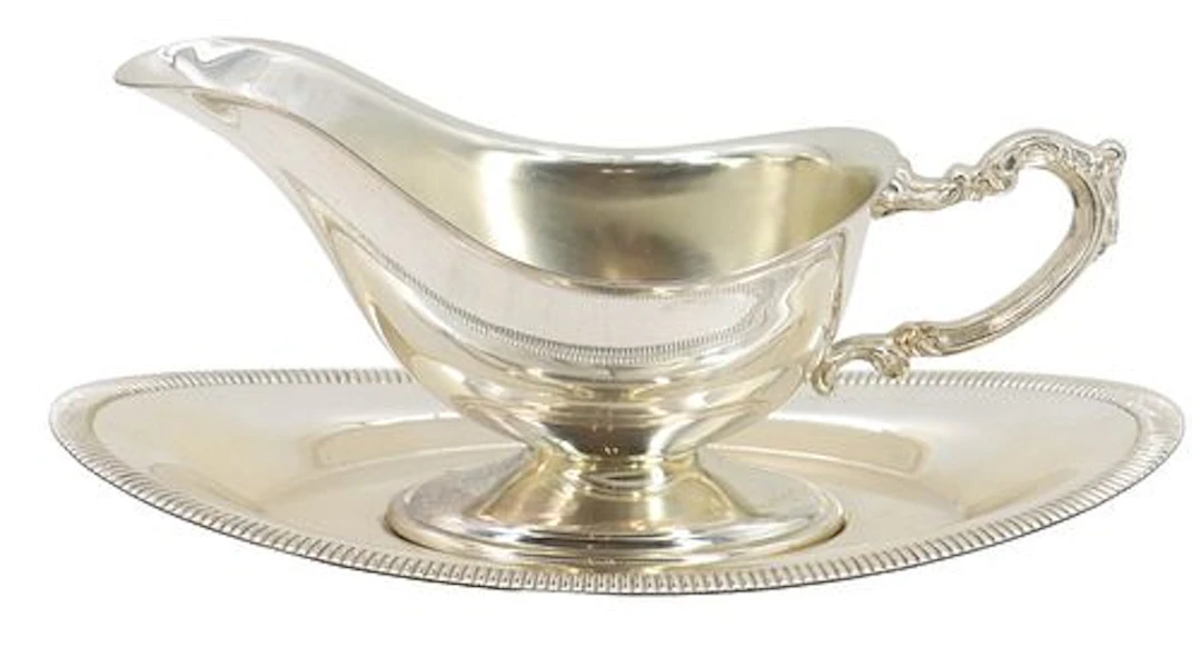 EmEss Silverplated Gravy Boat and Tray