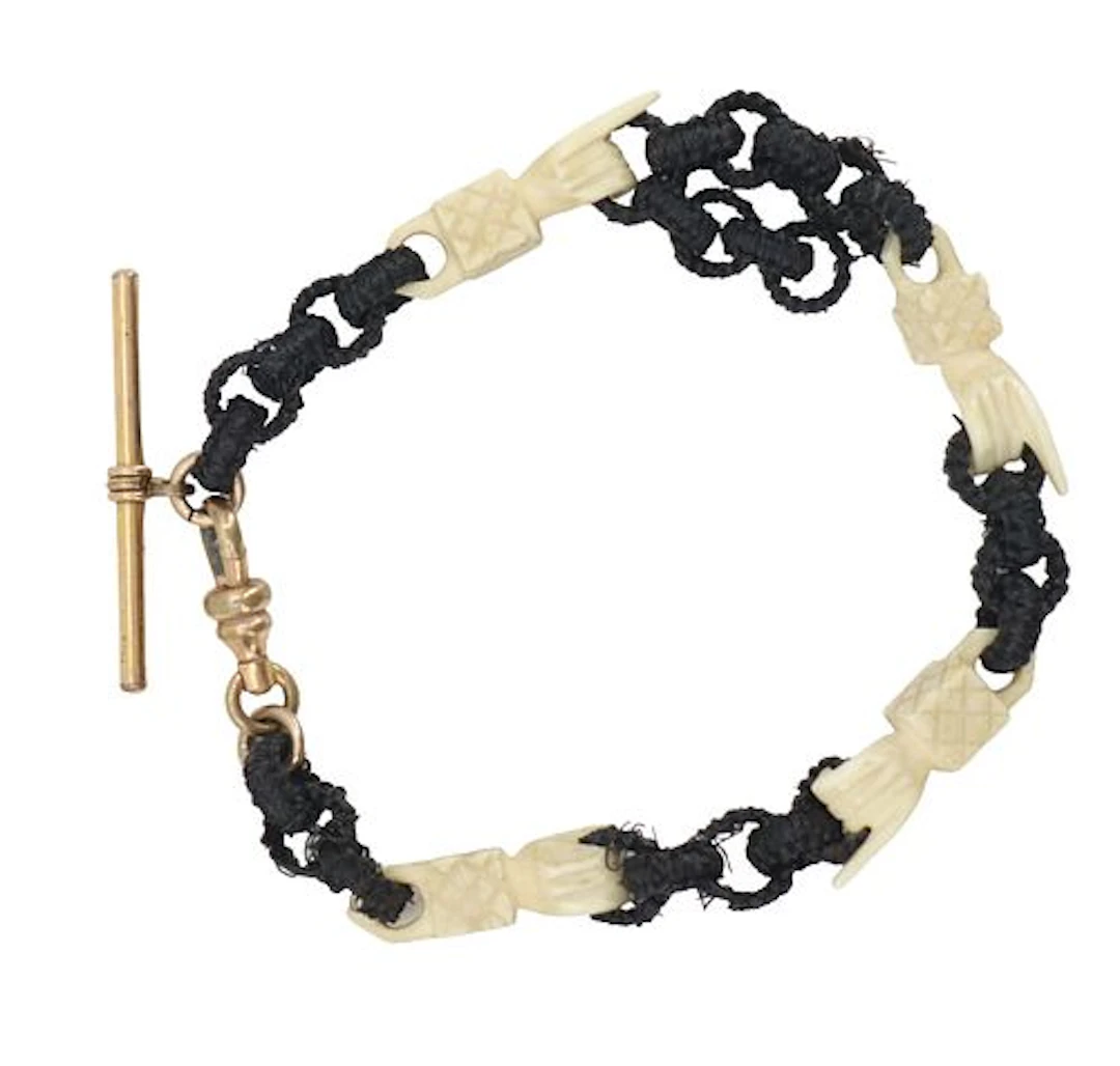 Late 19th Century Carved Bone and Woven Link Bracelet