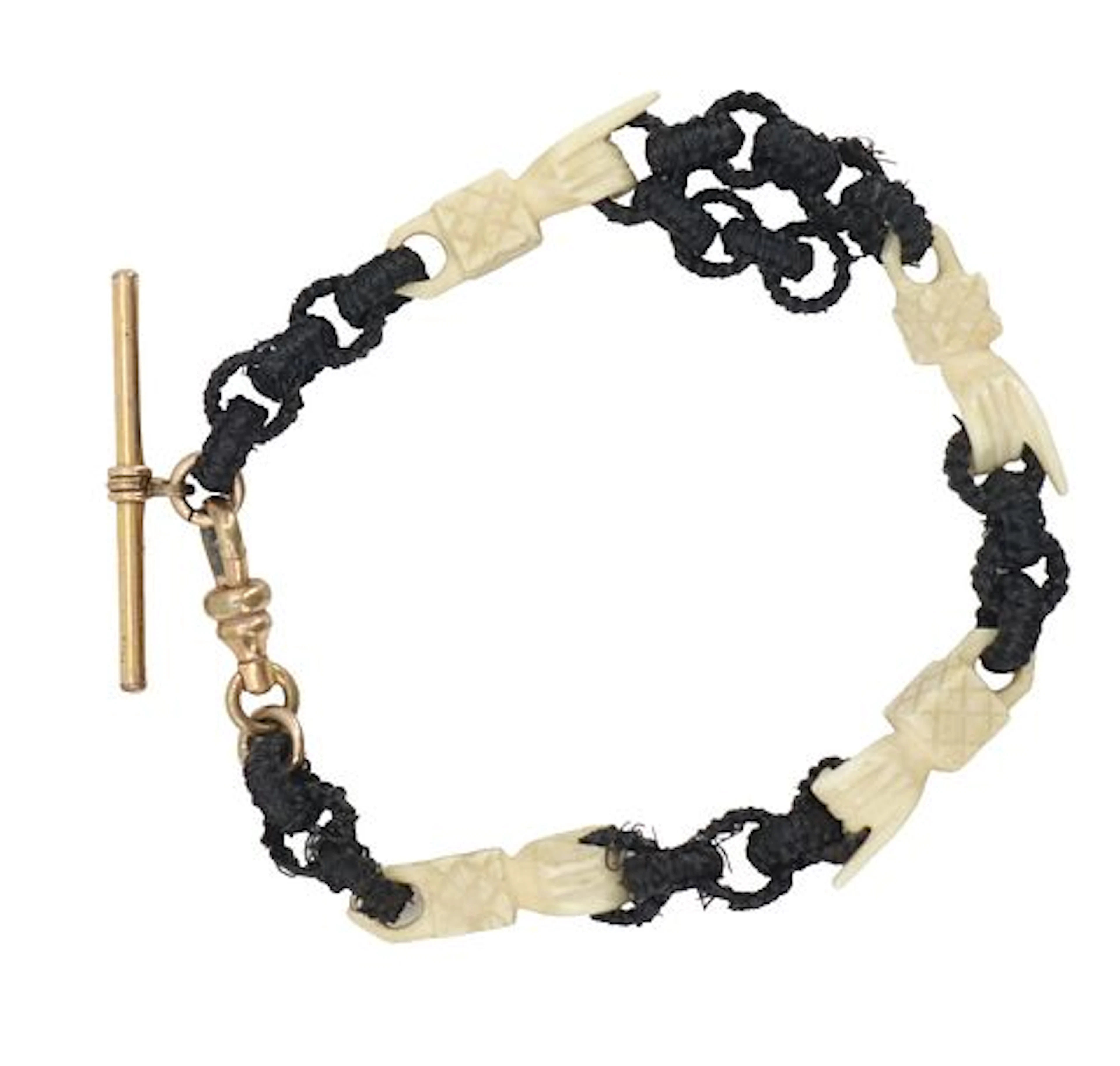 Late 19th Century Carved Bone and Woven Link Bracelet