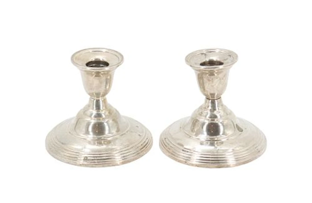 (2) Antique William Rogers Weighted Sterling Silver Low Candle Holders