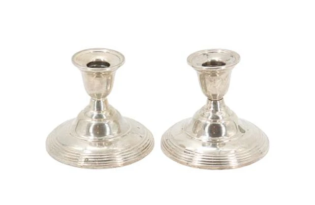 (2) Antique William Rogers Weighted Sterling Silver Low Candle Holders