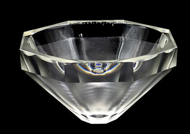 Signed Art Deco Frosted Crystal Angular Bowl