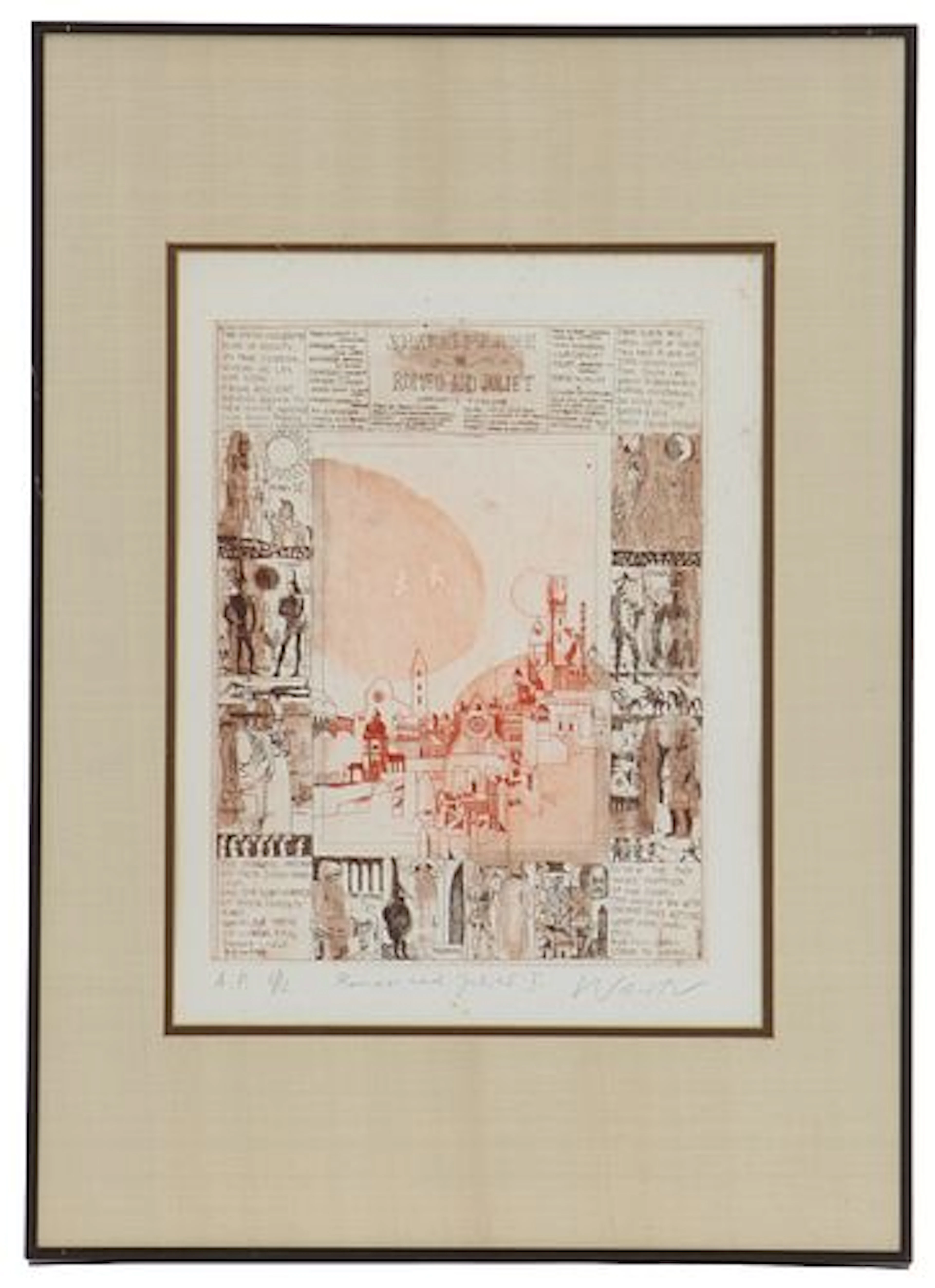 Paul Wurtz (20th Century) Color Etching and Aquatint "Romero and Juliet I"